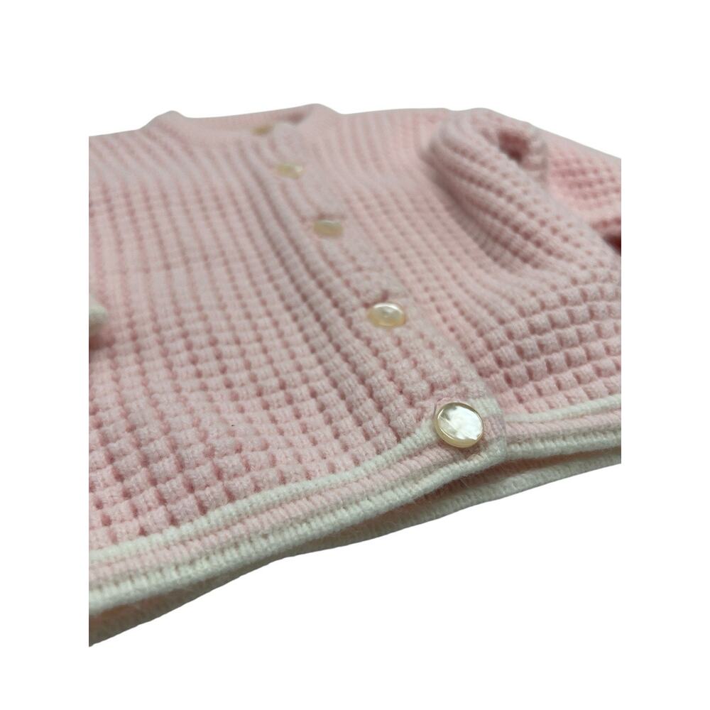 Vtg BLUE BIRD Baby Cardigan Sweater Sz 3-6M Waffle Knit Pearl Button Cottage USA - Picture 2 of 9